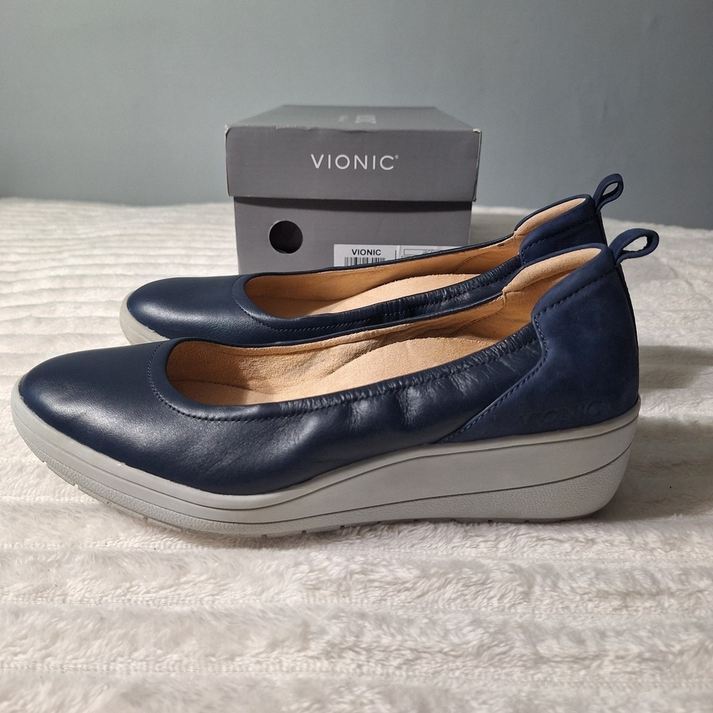 Vionic Jacey Slip-Ons Slip-on Wedge Shoes Womens 8.5 Navy Gray Sole Comfort - Picture 6 of 13